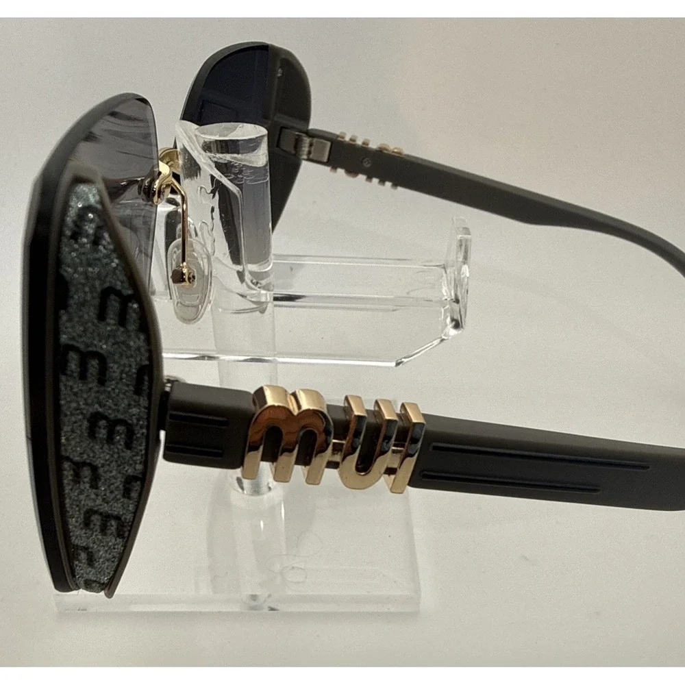 Miu Miu Aube Authentic Womens Sunglasses Black frameless Gold trim Gradient Lens
